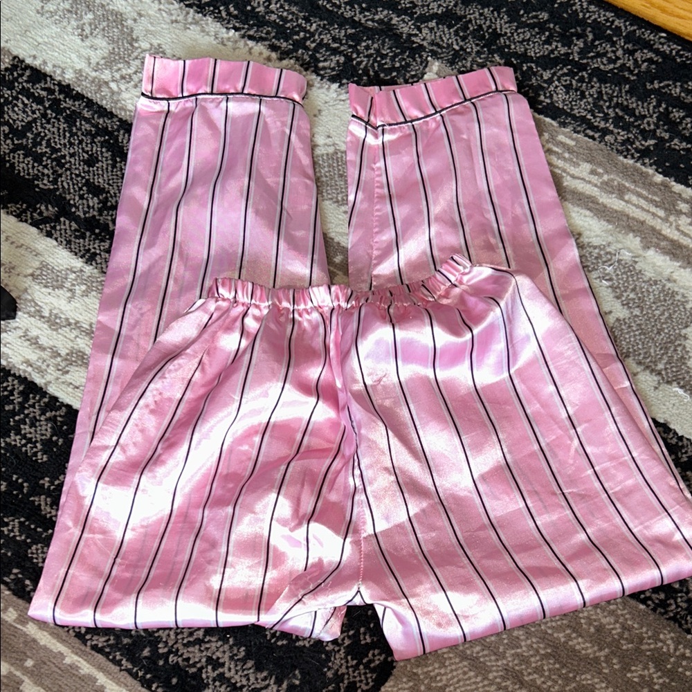 Elegant Pink Satin Striped Pajama Set